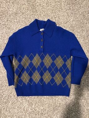 Damson Madder Royal Blue Argyle Polo Sweater